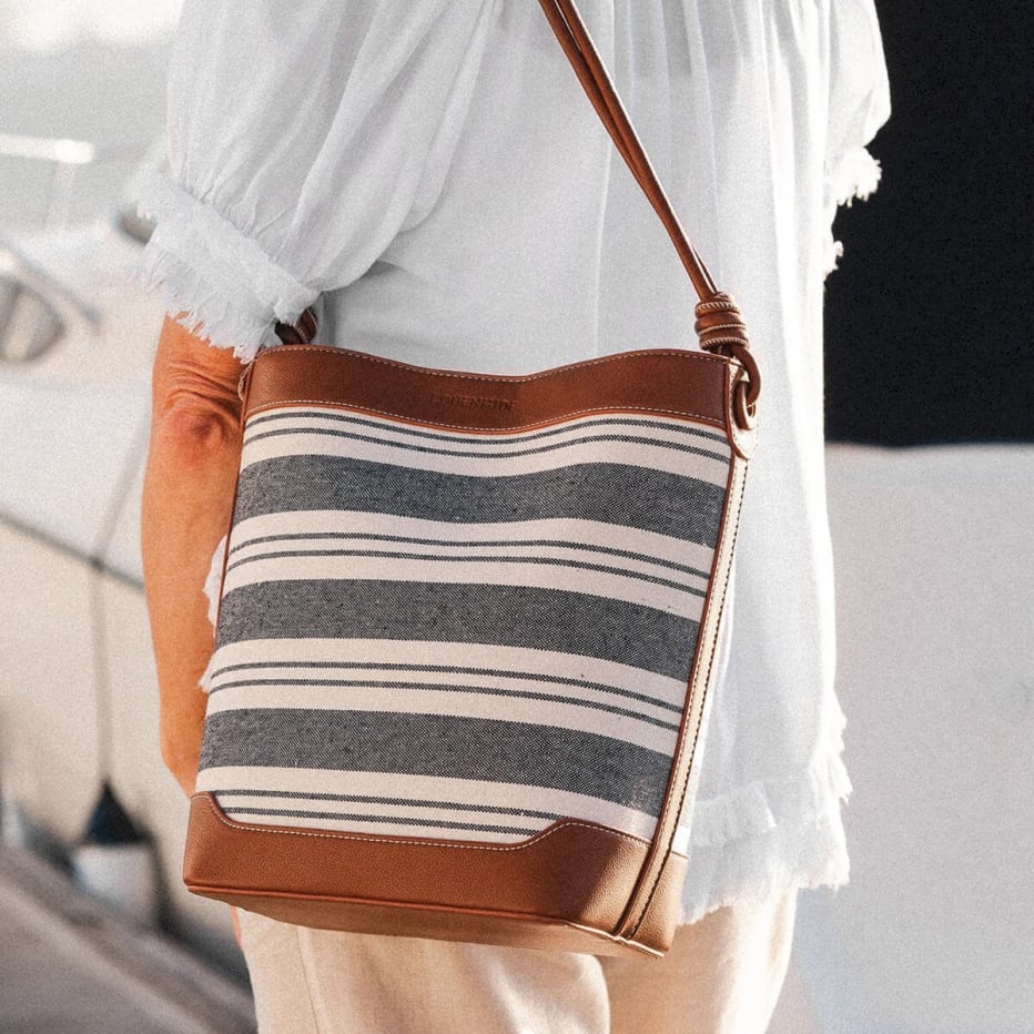 Naples Bucket Bag - Canvas Navy Stripe